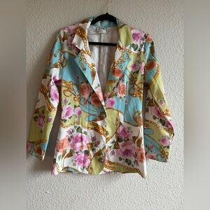 Vía Max White and Pink Floral Blazer with Artistic Design Size Small